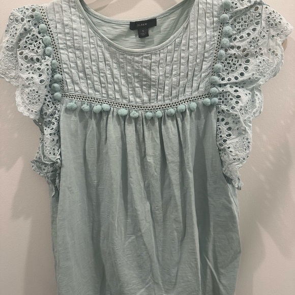 J. Crew Tops - J. Crew Light Blue Blouse with Lace Sleeves